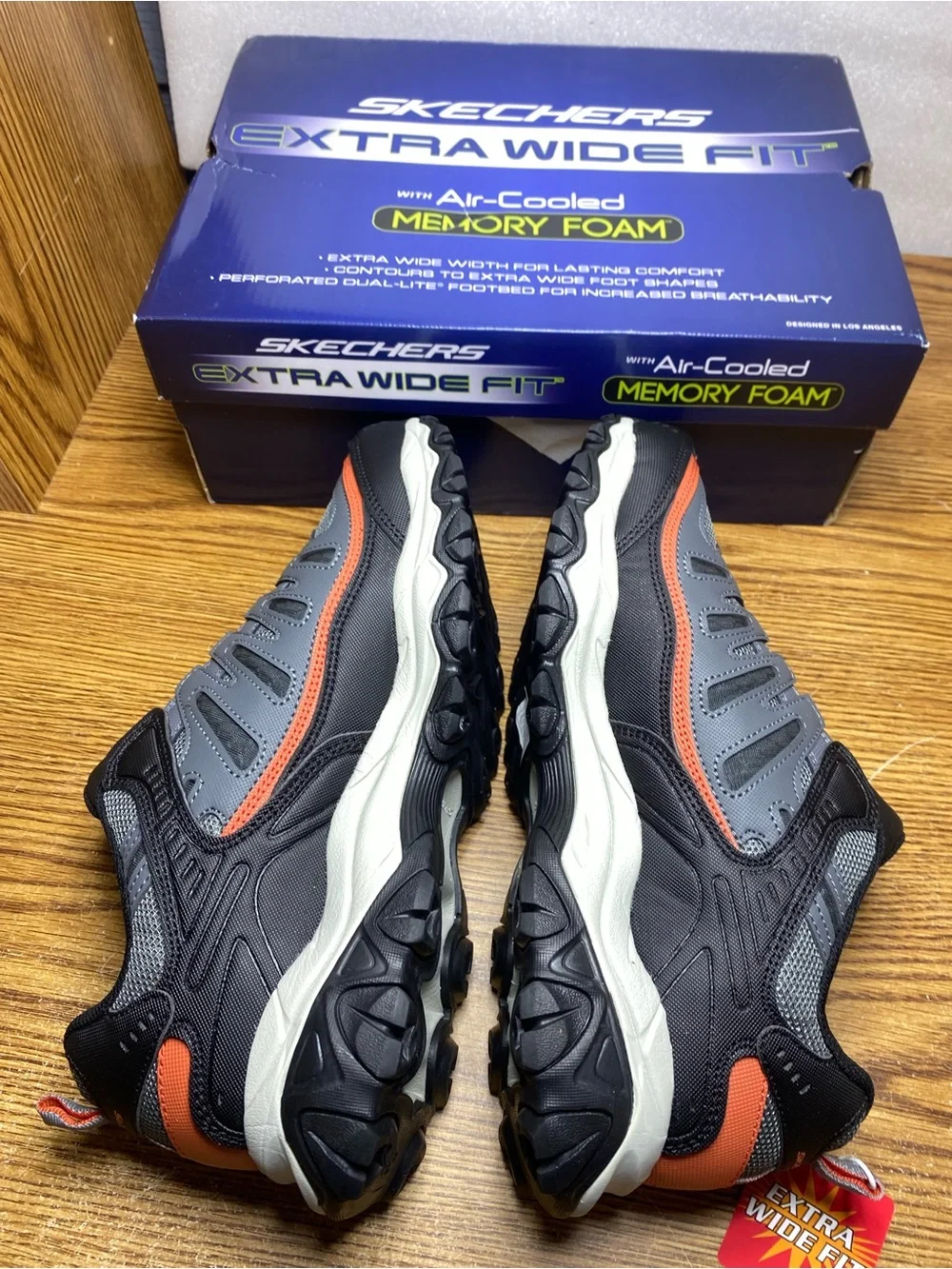 Skechers After Burn Memory Foam Shoes Black Gray Mens Size 11 Extra Wide Fit New